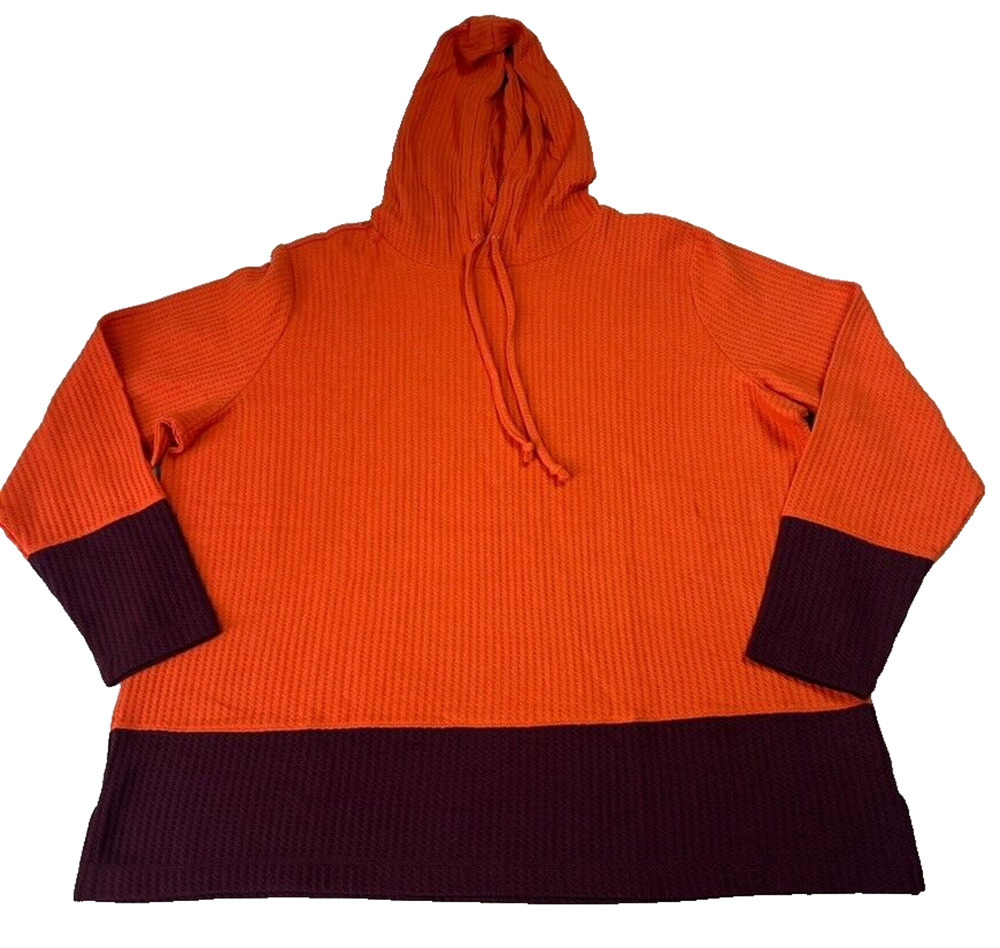Belle by Kim Gravel Top XL Waffle Knit Colorblock Hooded Paprika/Wine A520297